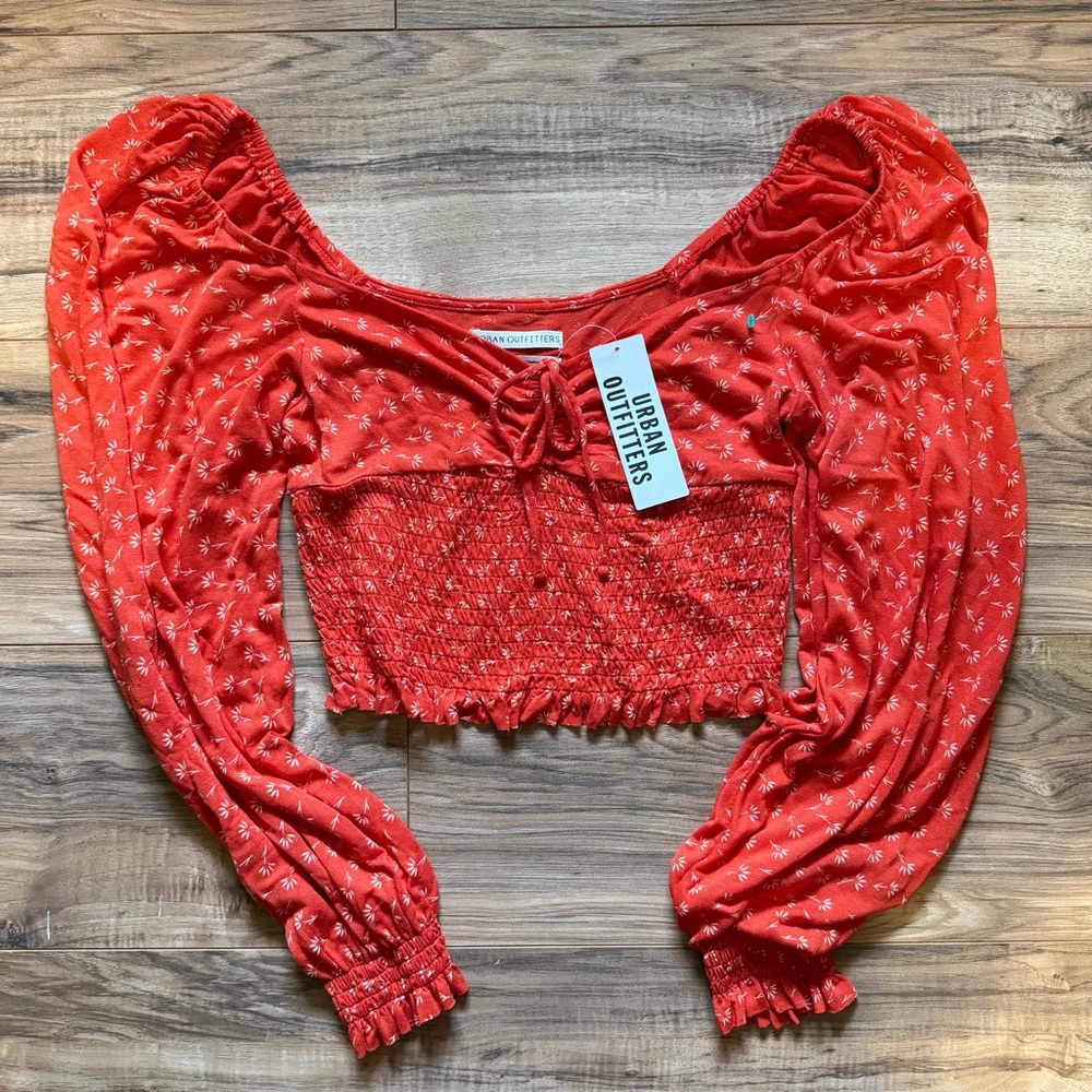 Urban Outfitters Red/Orange Smocked Women's Top cropped